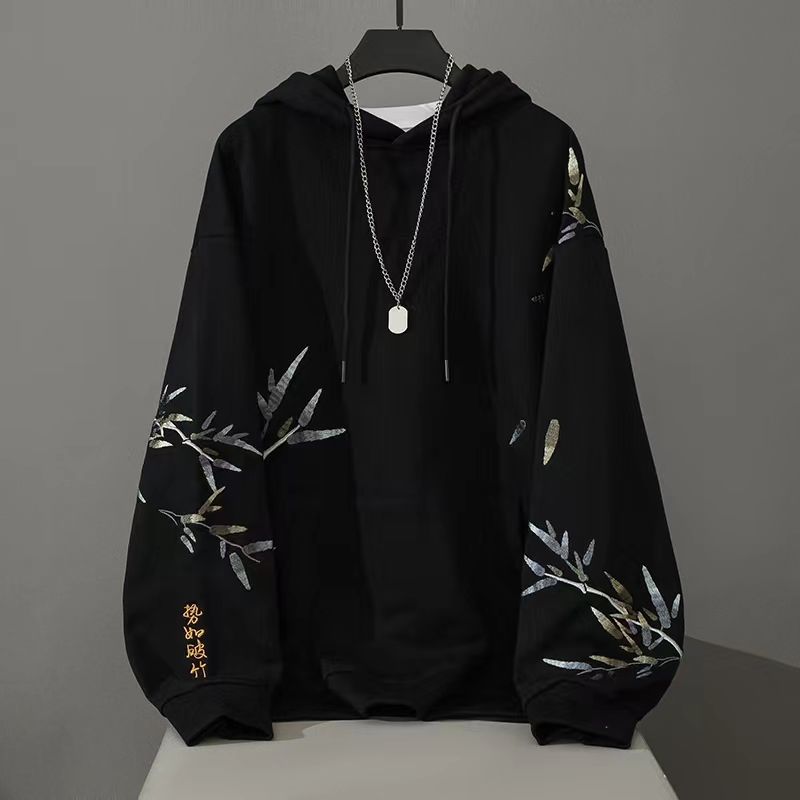 Embroidered Wind Bamboo Hoodie Men's Sweater Coat