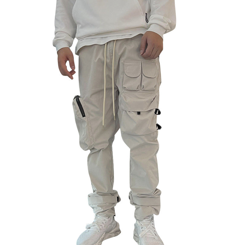 Men's Fashion Brand Wide Leg Multi Pocket Sports Pants Velcro