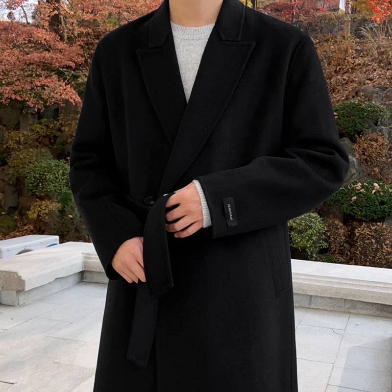 Men's Woolen Coat With Long Thickness Over The Knee