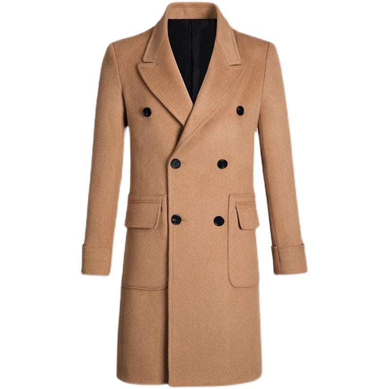 Slim Double Breasted Men's Autumn And Winter Woolen Trench Coat