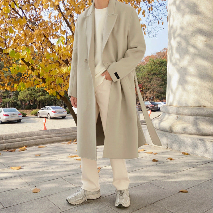 Men's Woolen Coat With Long Thickness Over The Knee